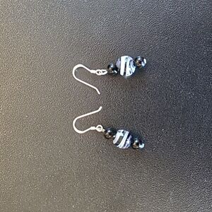 Black and White Dangling Earrings with Glass Beads
